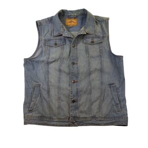 Red Camel Mens XL Denim Vest Blue Sleeveless Trucker Jacket Button Front Pockets